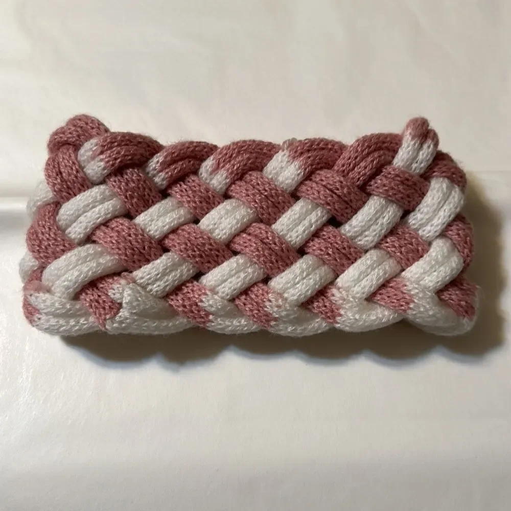 White Pink Knit Braided Overlapping Warm Head Band